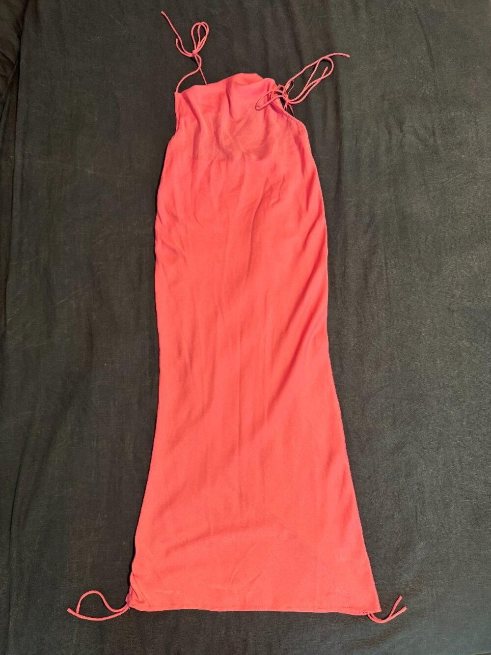 NWT JLUXLABEL Coral Tie Strap Ruched Side Slit Maxi Dress Size M